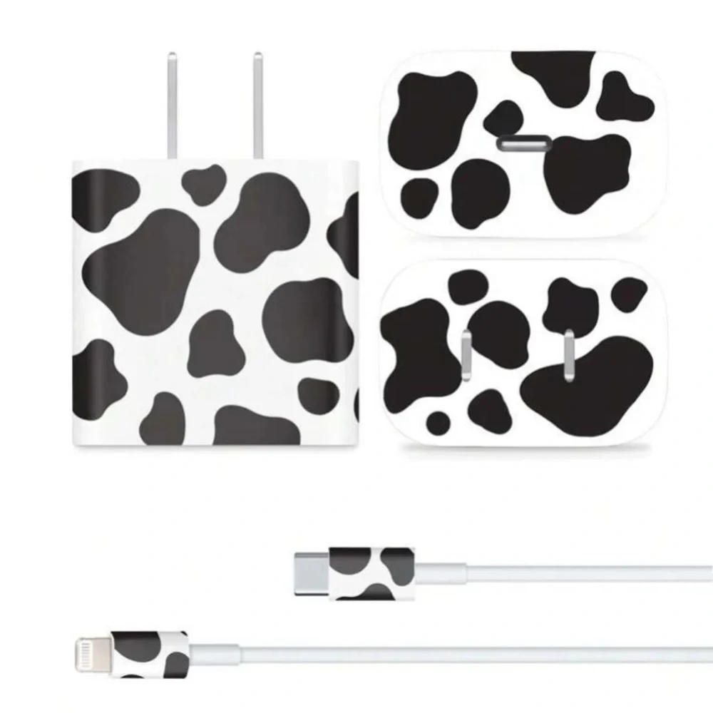 Cow Pattern Data Cable & Charger Head Sticker